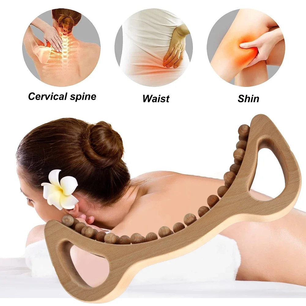 1PCS Wood Therapy Massage Tools,Massage Stick, Wood Stick for massagea,29 Beads Point Treatment Gua Sha Tools for Back Leg