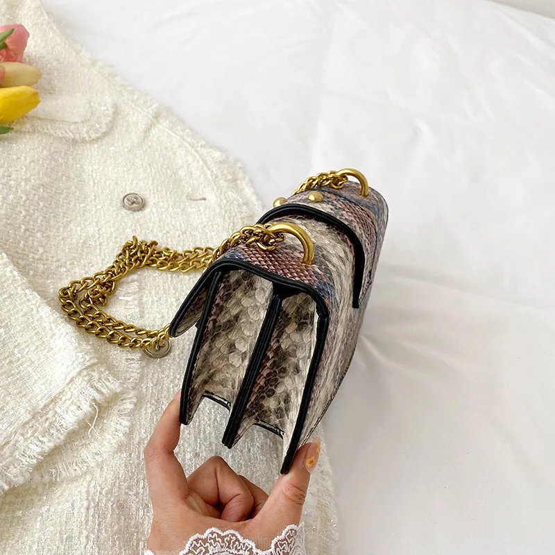 Bolsa crossbody vintage com estampa de pássaro e cobra para mulheres 2025, bolsa quadrada pequena exclusiva, bolsa de ombro de couro pu retrô chique