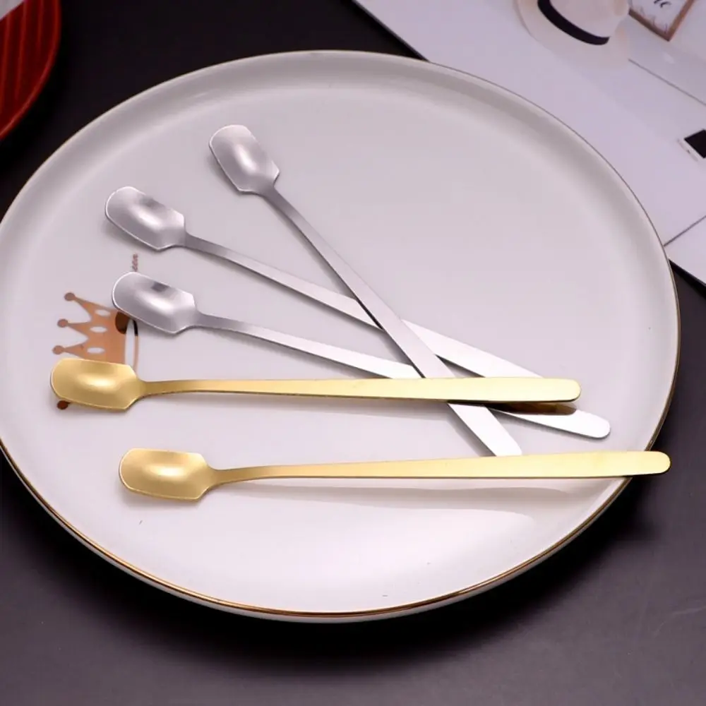 5pcs Tableware Long Handle Square Teaspoon Stainless Steel Silver/gold Coffee Stirring Spoons Dessert Scoops Afternoon Tea