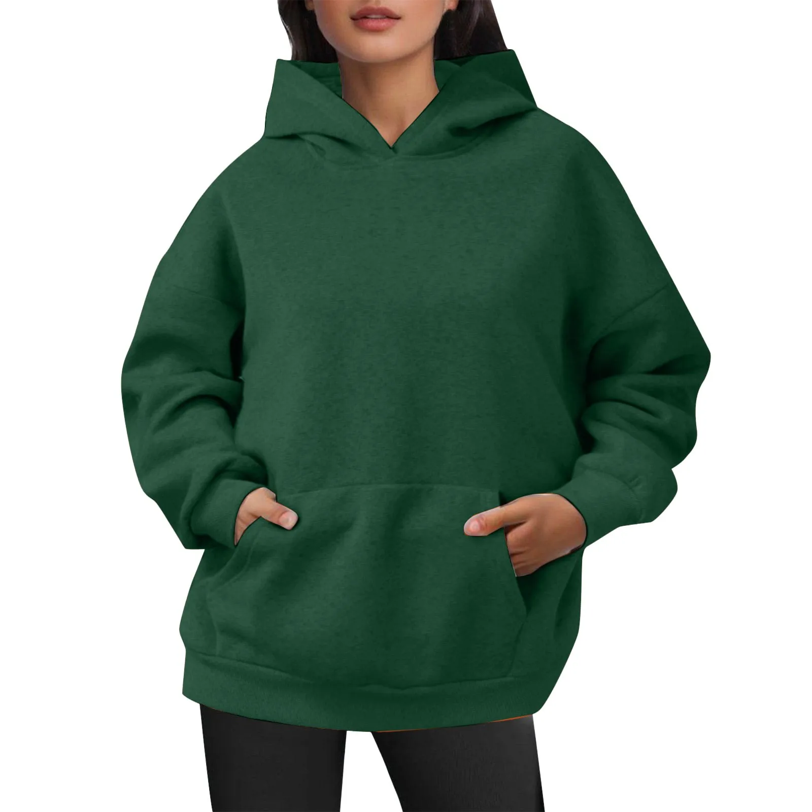 Dameskleding Oversized Basic Veelzijdige Sweatshirt Vrouwen Losse Casual Hoodies Lange Mouw Zak Drop Shoulder Y 2K Pullovers