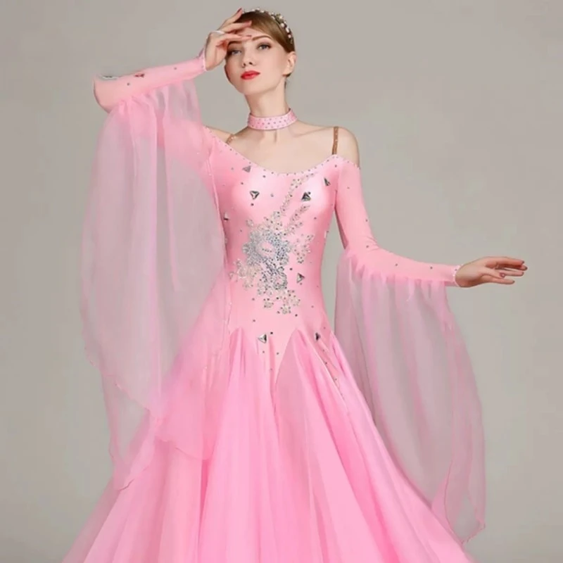 Valzer Ballroom Competition Dresses Standard Dance Performance costumi di Flamenco abito da sera di fascia alta bretelle Sexy