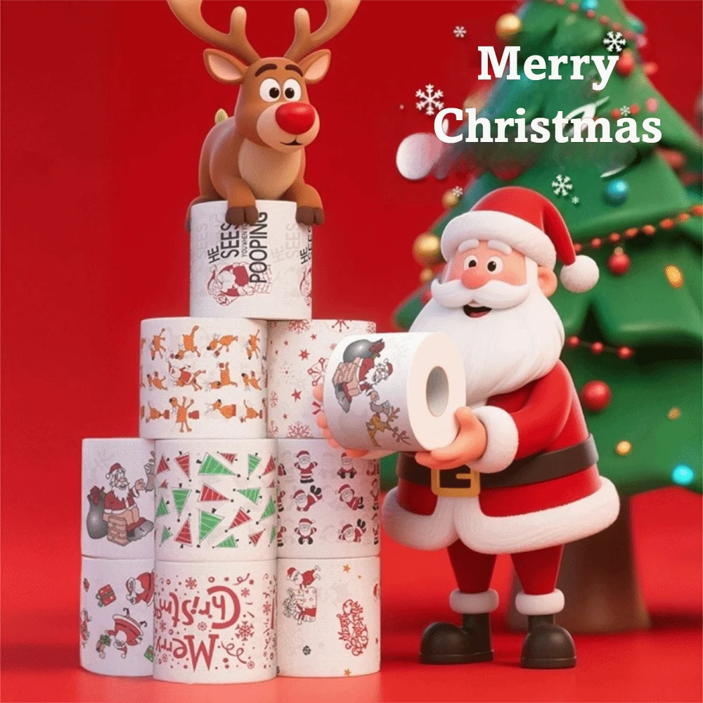 

Рождественский рулон туалетной бумаги с принтом Санта-Клауса, рождественская елка с цветным узором, рождественский рулон салфеток, кухонный инструмент, салфетка Navidad