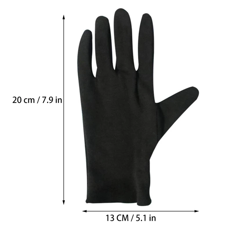 Black Cotton Gloves Washable Moisturizing Gloves for Dry Hands Working Jewelry Inspection Serving Spa Coin Art Handling Gloves