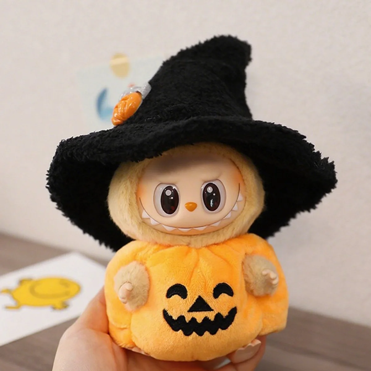 Labubu 아이돌 인형 호박 세트 의류 DIY 할로윈 선물을위한 귀여운 미니 봉제 인형 의류 복장 액세서리