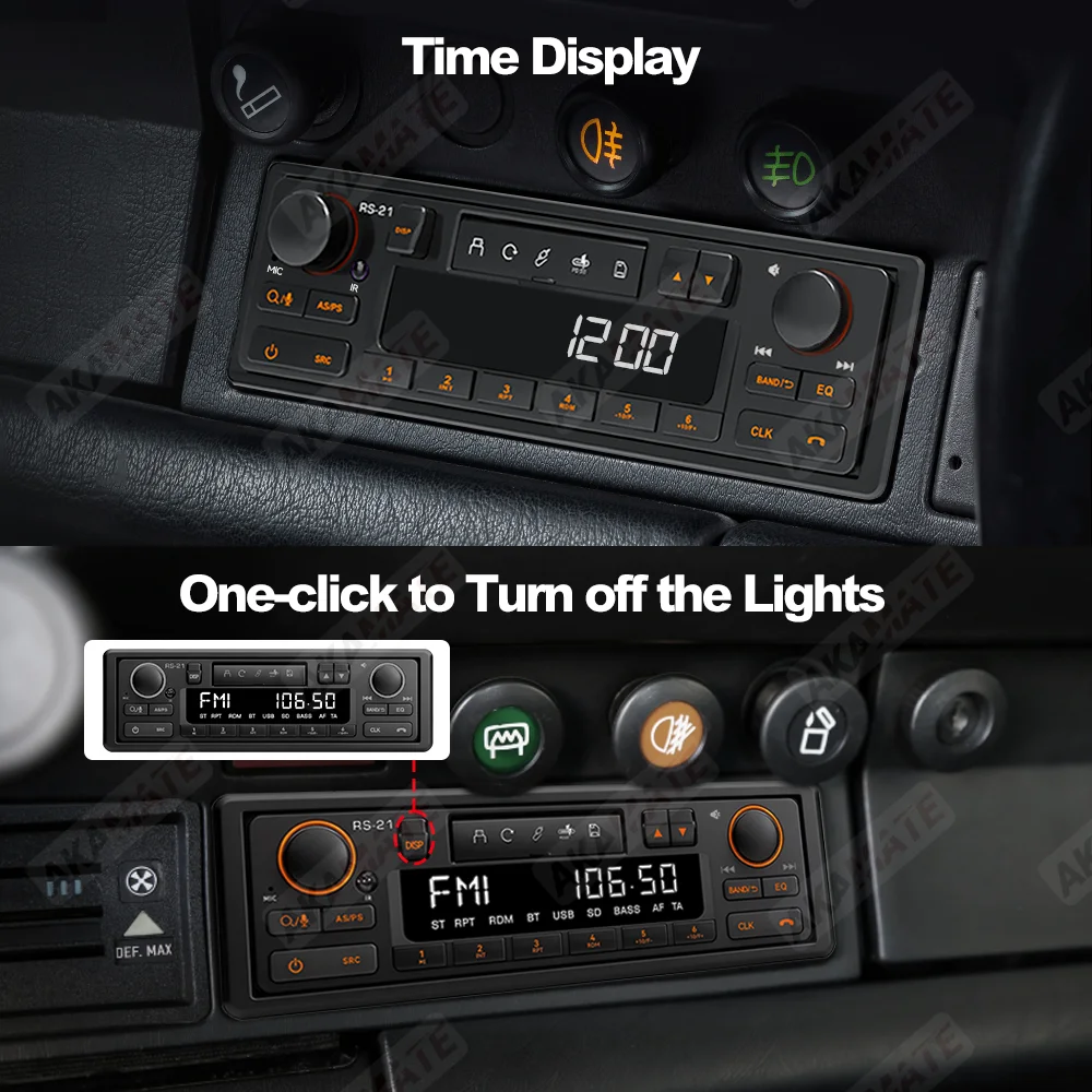 1 Din MP3 Autoradio im Retro-Stil Bluetooth 5.1 AUX FM AM RDS EQ QC3.0 Sprachsteuerung 12V Multimedia-Stereo-Haupteinheit USB TF-Player – Detail 9