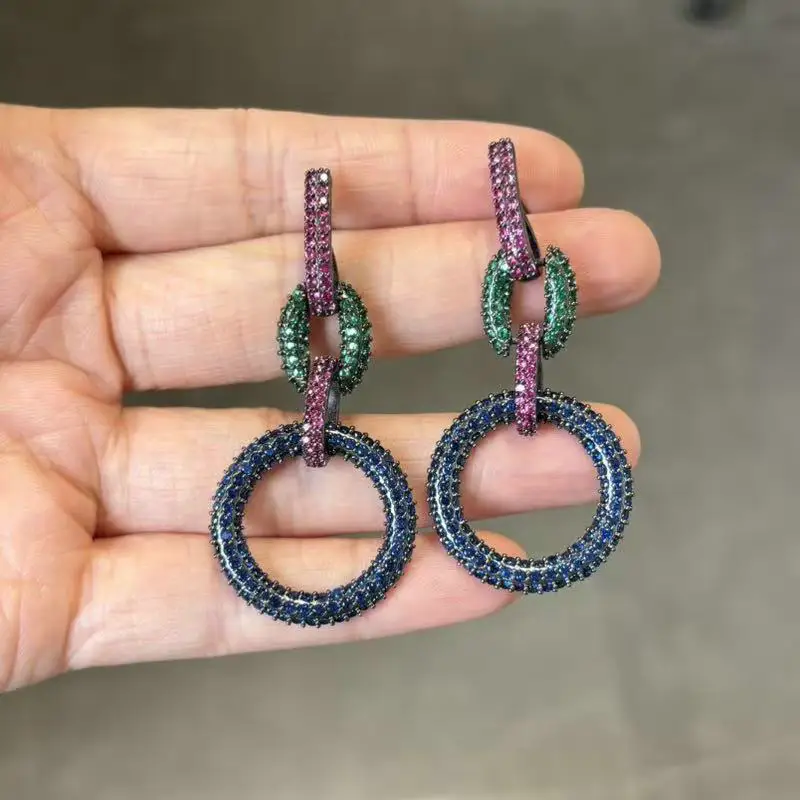 Bilincolor Trendy Punk Chain Royal Blue Circle Earring for Women
