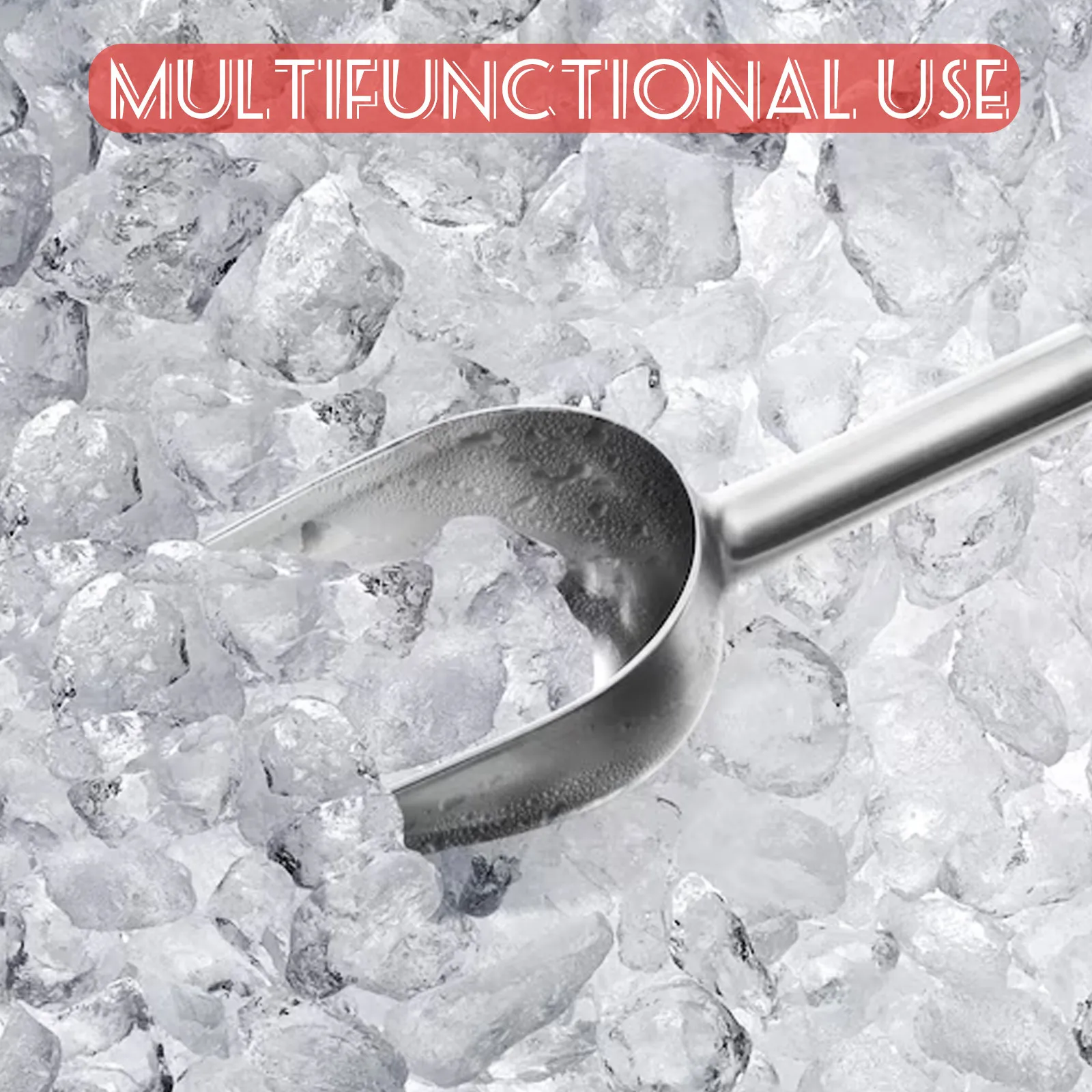 2Pcs Ice Shovel Stainless Steel Food Scoop Kitchen Grain Shovel for Bar Restaurant Snack Serving Ice Cube Storage