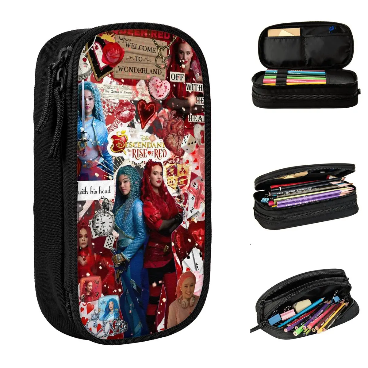 Descendants The Rise Of Red Pencil Case Chloe Charming Pencilcases Pen Holder Girl Boy Large Storage Bags School Supplies Gifts