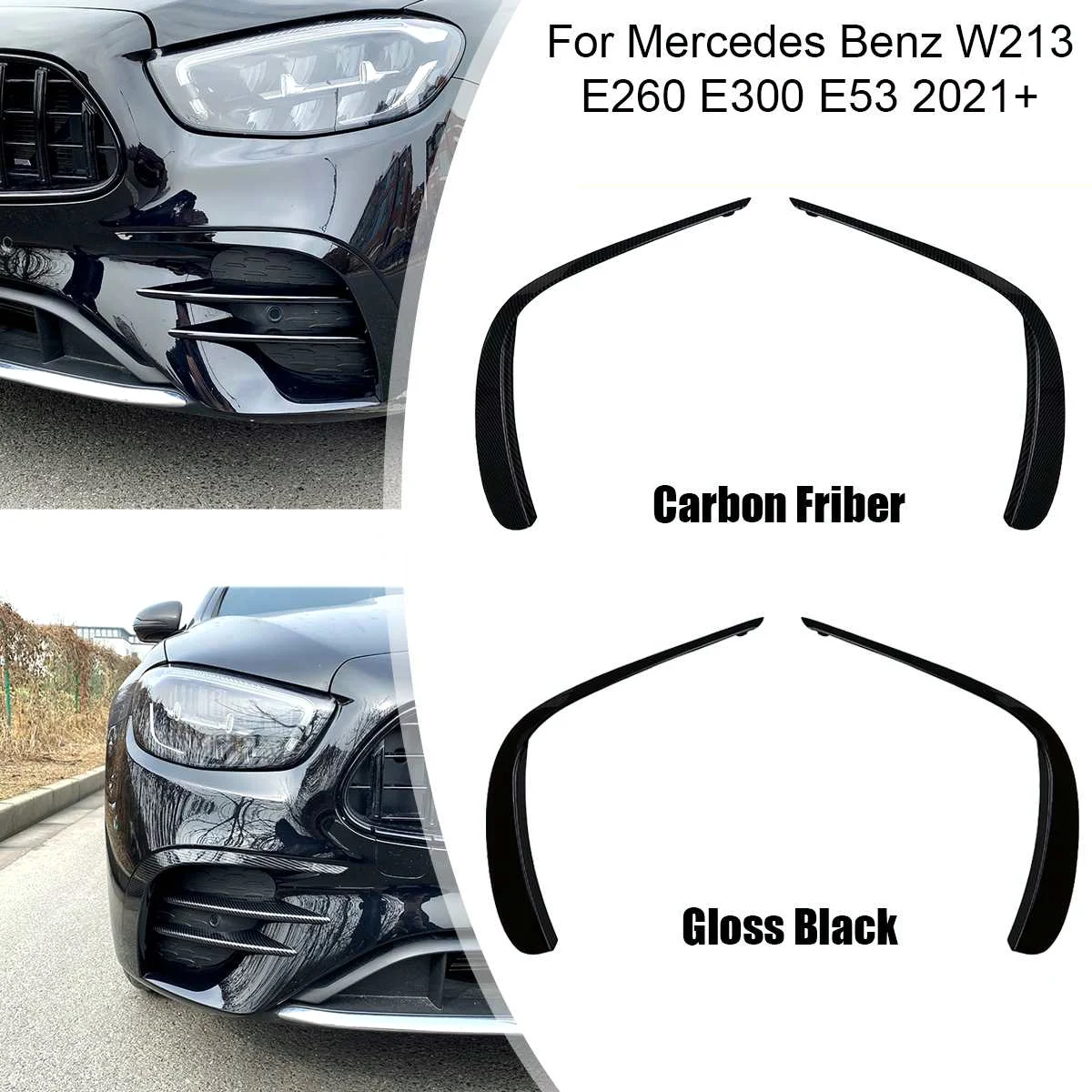 

6 шт., передний бампер, противотуманная фара, крышка, накладка, разветвители, наклейка для Mercedes Benz E Class W213 E260 E300 E53 2021+, автомобильные аксессуары