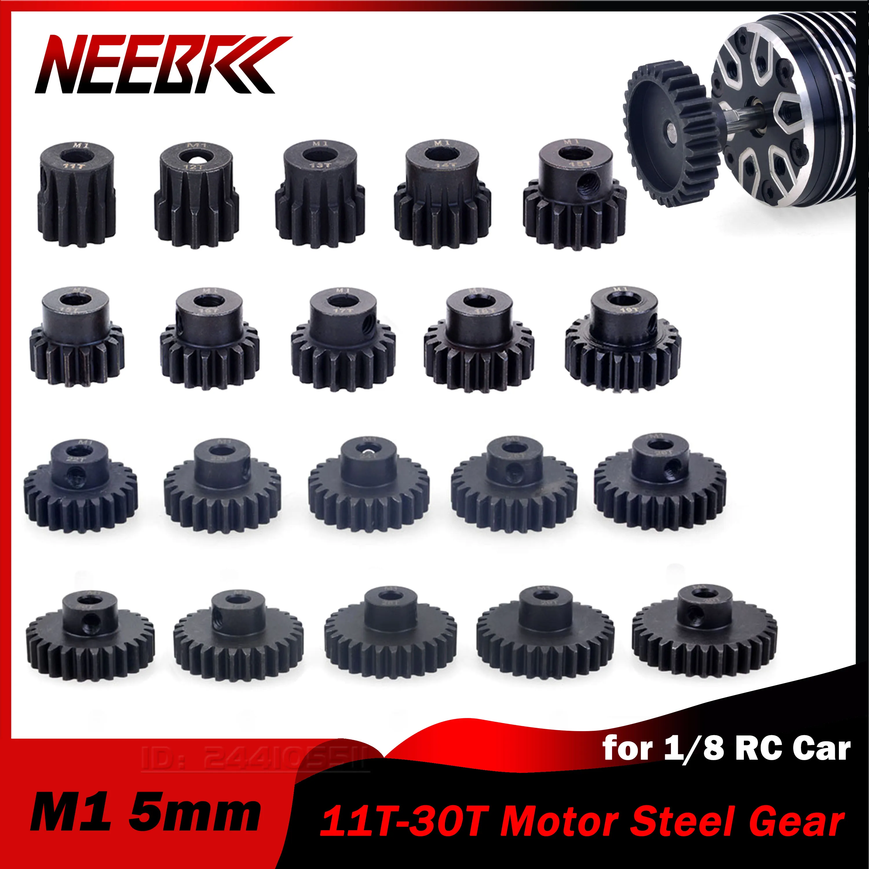 

M1 5mm 11T 12T 13T 14T 15T 16T 17T 18T 19T 20T 21T 22T 23T 24T 25T 26T 27T 28T 29T 30T Pinion Motor Steel Gear for 1/8 RC Car