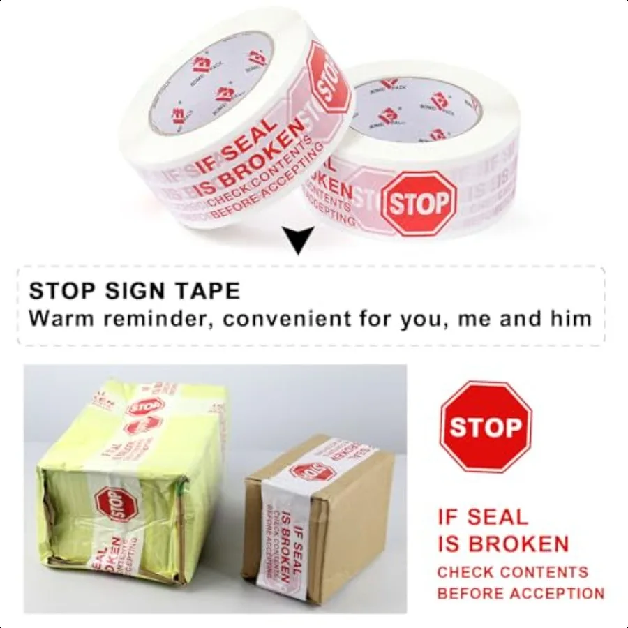 شريط ختم لافتة التوقف مطبوع مسبقًا إذا كان كسر الختم، فحص المحتوى قبل قبول شريط التعبئة مع موزع 2 بوصة × 110 يار #4