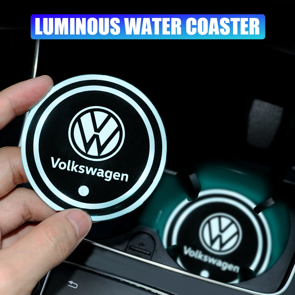 2PCS Car 7 Colors Water Coaster Color Ambient Light Car Cup Holder Luminous Coaster Mat For Volkswagen VW Golf Polo Passat MK4