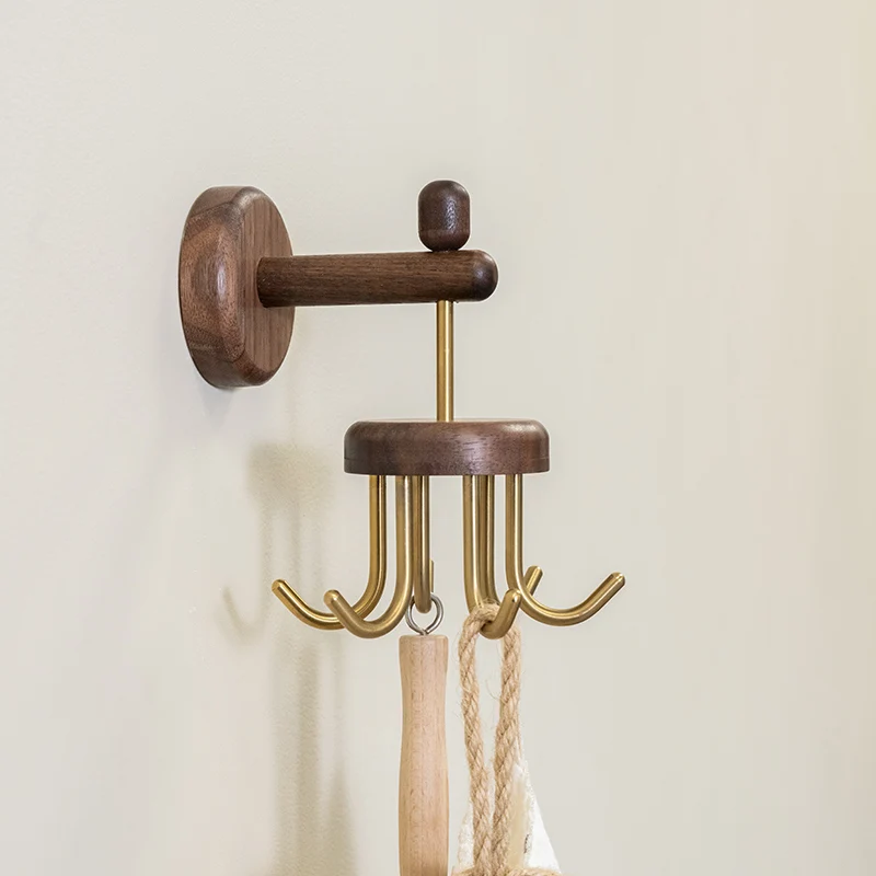 Solid wood kitchen rotating hook wall nail-free model