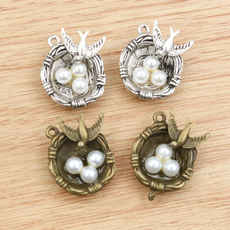 4pcs 24x19x9mm Antique Silver Plated Bronze Plated Bird Nest Handmade Charms Pendant:DIY for bracelet necklace