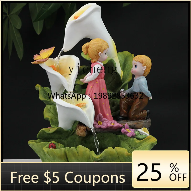 AB  European desktop running water fountain resin ornament home creative angel humidifier porch office gift