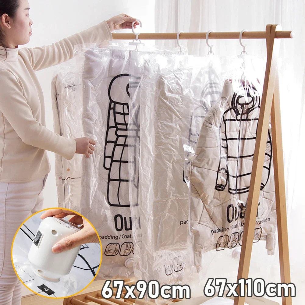 1-5pcs Hanging Vacuum Storage Bags Space Saver Vacuum Seal with Hanger Space Saving Clear Seal Wardrobe Compressed Bag