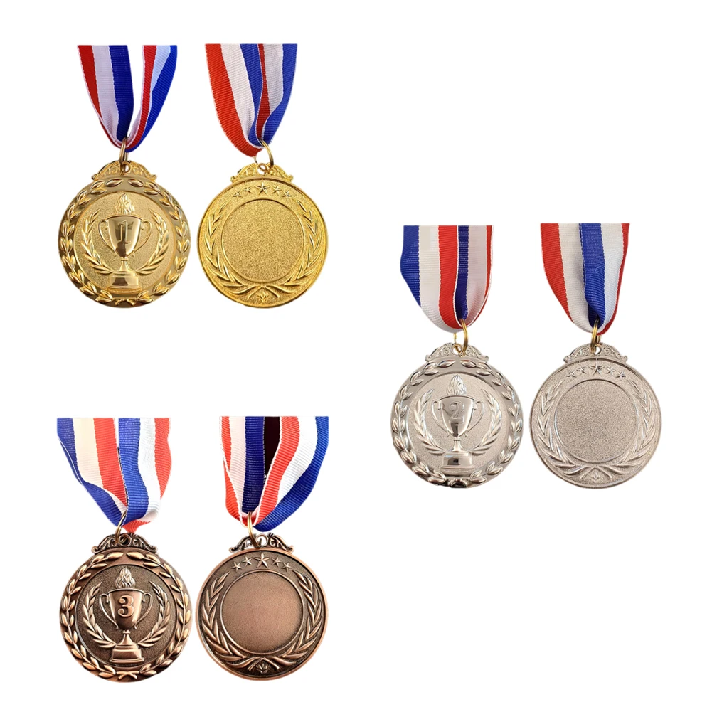10pcs Award Medals Gold Silver Bronze Medal 2inches Metal Winner Trophy Awards with Neck Ribbons for Sports Competitions Party