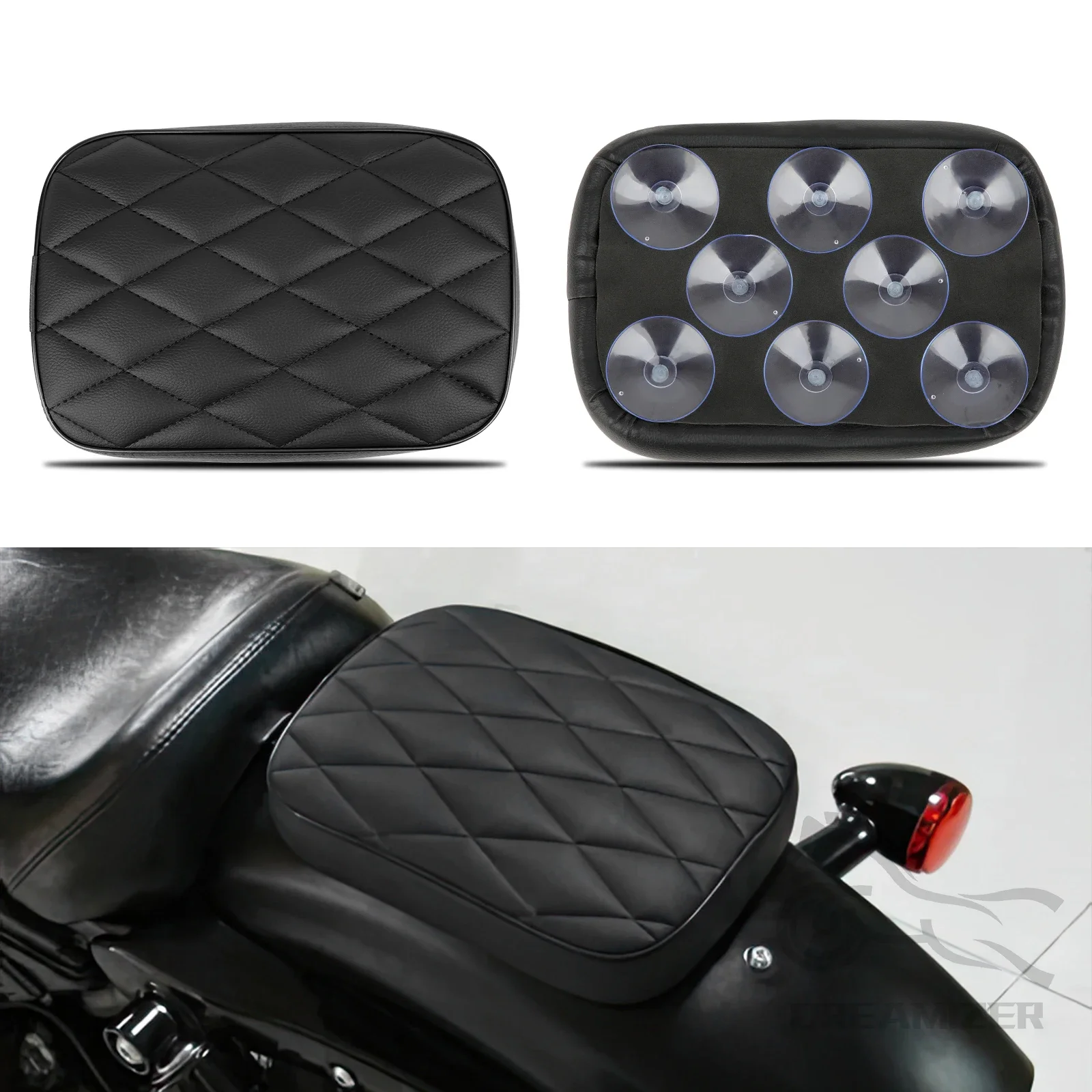 Motorcycle Rear Passenger Pillion Pad Rectangular Pillion Passenger Pad Seat 8 Suction Cups For Harley Dyna 883 Choppers Bobber
