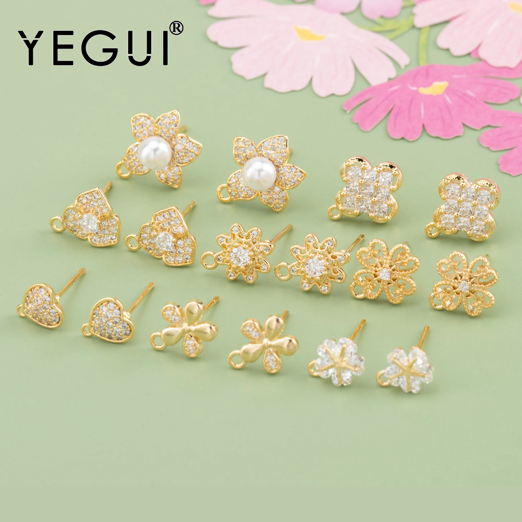 YEGUI MA68,jewelry accessories,pass REACH,nickel free,18k gold plated,copper,zircons,charm,diy earrings,jewelry making,10pcs/lot