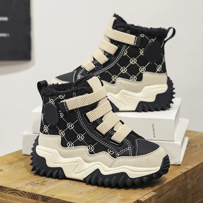 

Children's shoes 2024 winter new waterproof non-slip plus fleece thick warm high top outdoor sports shoes for girls