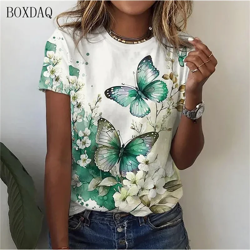 

Women Butterfly T-Shirts Summer Short Sleeve 3D Print Street Ladies Pullovers T Shirt Plus Size Female Clothing Casual Tops