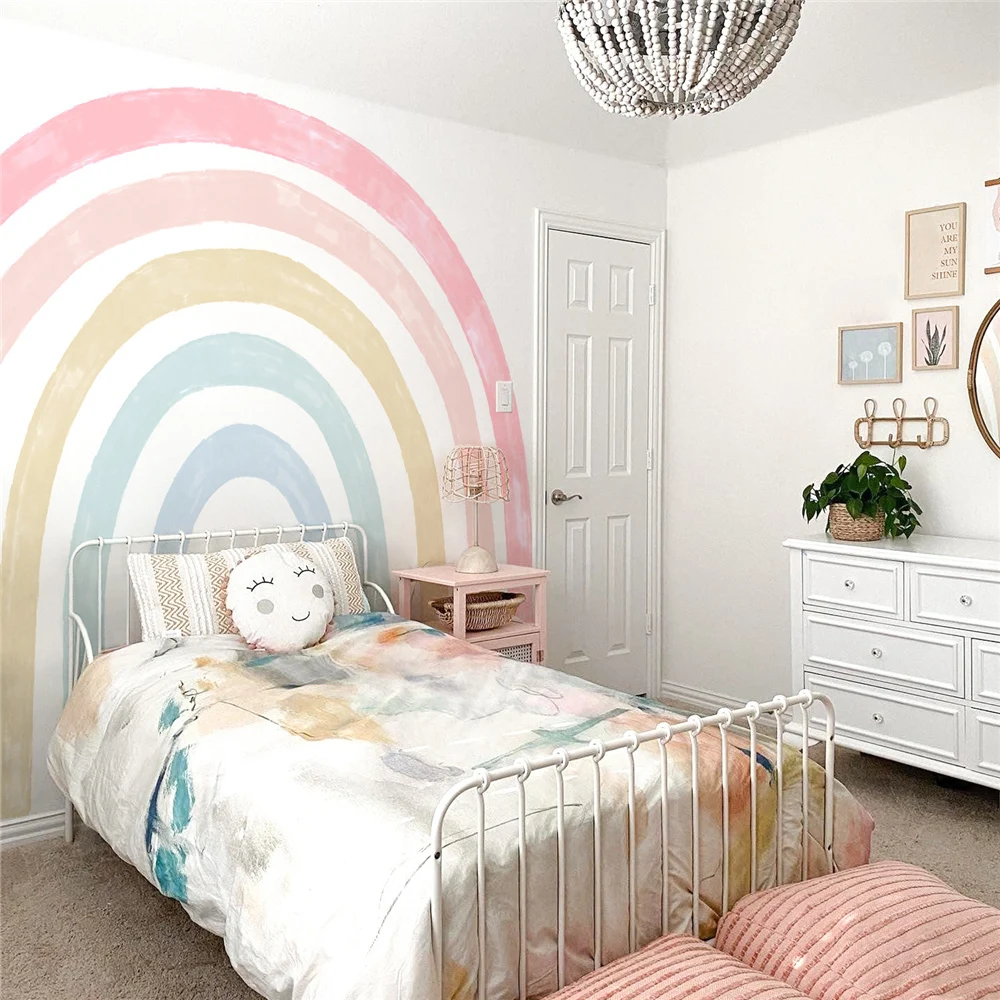 

Slight Color Rainbow Adhesive Wallpaper Large Size Fabric Wall Stickers Peel And Stick Baby Bed Background Ornaments Home Decor