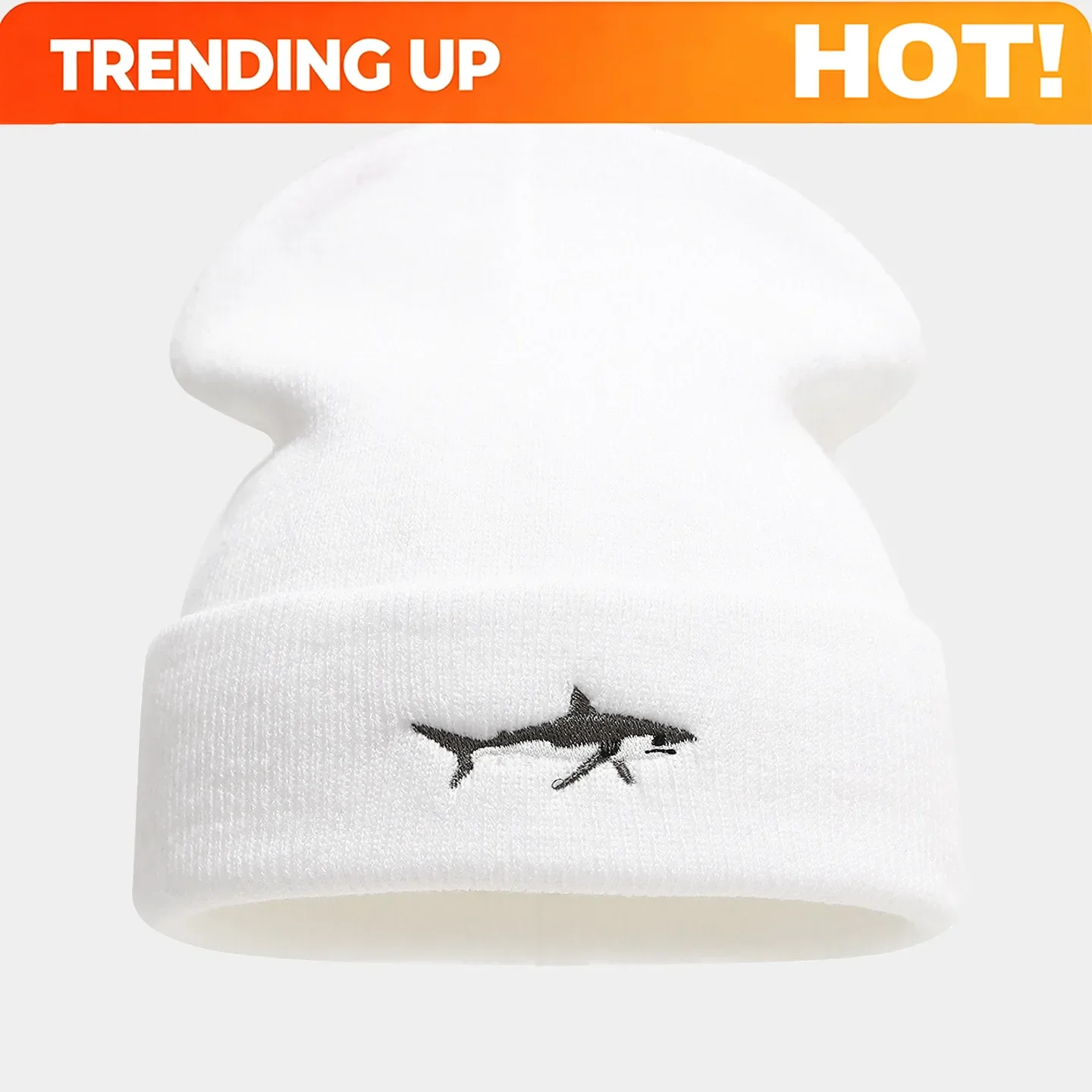 Customization Brimless Beanie Men's And Women's Shark Embroidered Knitted Hat Autumn And Winter Outdoor Fashionable Hip-hop Pull