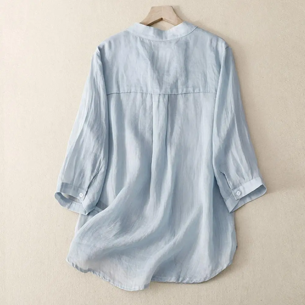 

Lightweight Women Blouse Women Loose Fit Shirt Solid Color V-neck Women's Casual Shirt Loose Fit 3/4 Sleeve Top for Daily Wear