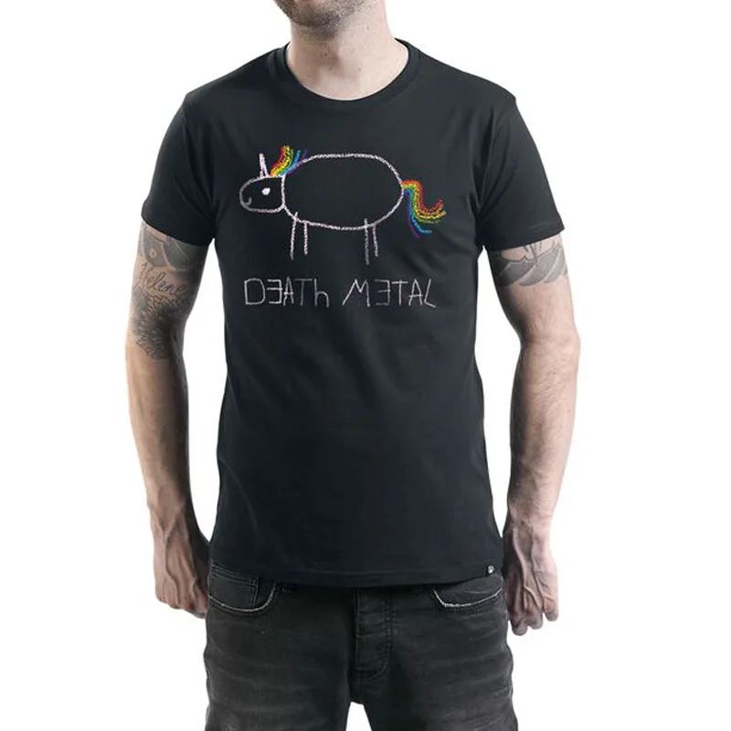 

2025 Death Heavy Metal Rock Band Unicorn Cotton Graphic Tshirts Unisex Men Women Short Sleeve Summer Round Neck Tee Top Hip Hop