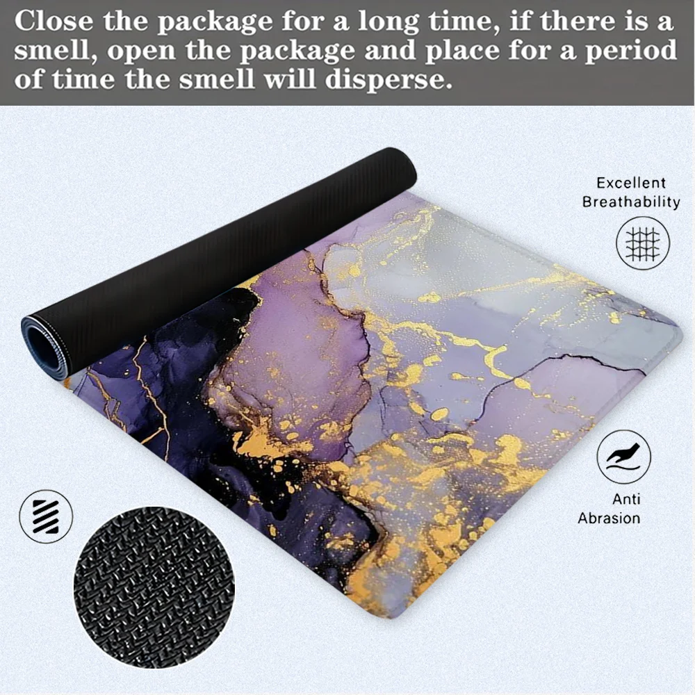 パープルマーブルパターンマウスパッドかわいいXXLゲーミングマウスパッドラバーベースステッチエッジ付き滑り止めデスクパッド大型デスクアクセサリー