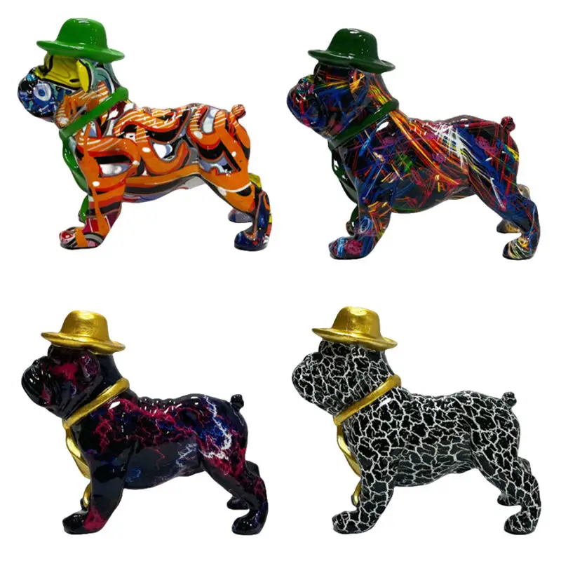 

Colorful Graffiti Dog Resin Statue Desktop Decoration Standing French Bulldog Crafts Animal Figurines Home Ornament Funny Gift