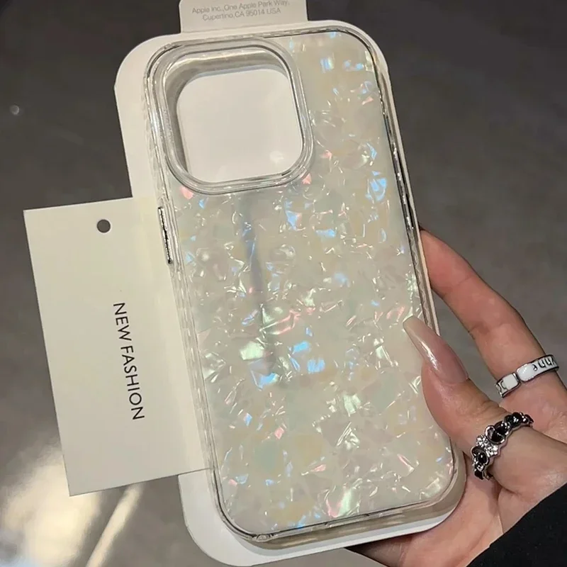 

Роскошный лазерный чехол для телефона с узором в виде ракушки для iPhone 11, 12, 13, 14, 15, 16, 17 Pro Max Plus Air IMD, противоударный чехол-бампер