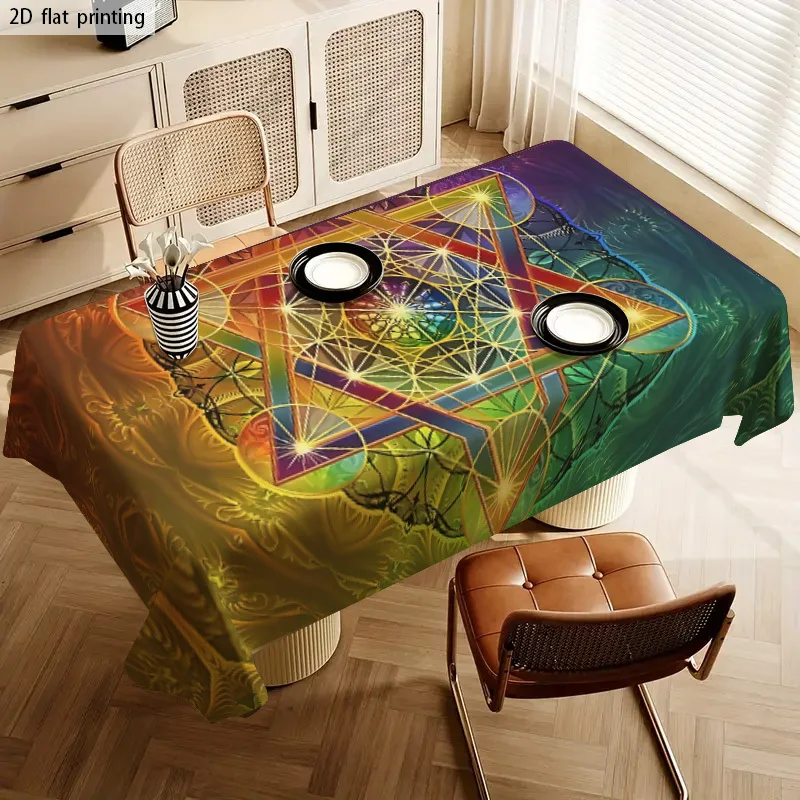 Vibrant 2D Geometric Tablecloth Waterproof Spillproof Dining Table Cover for Home Decor