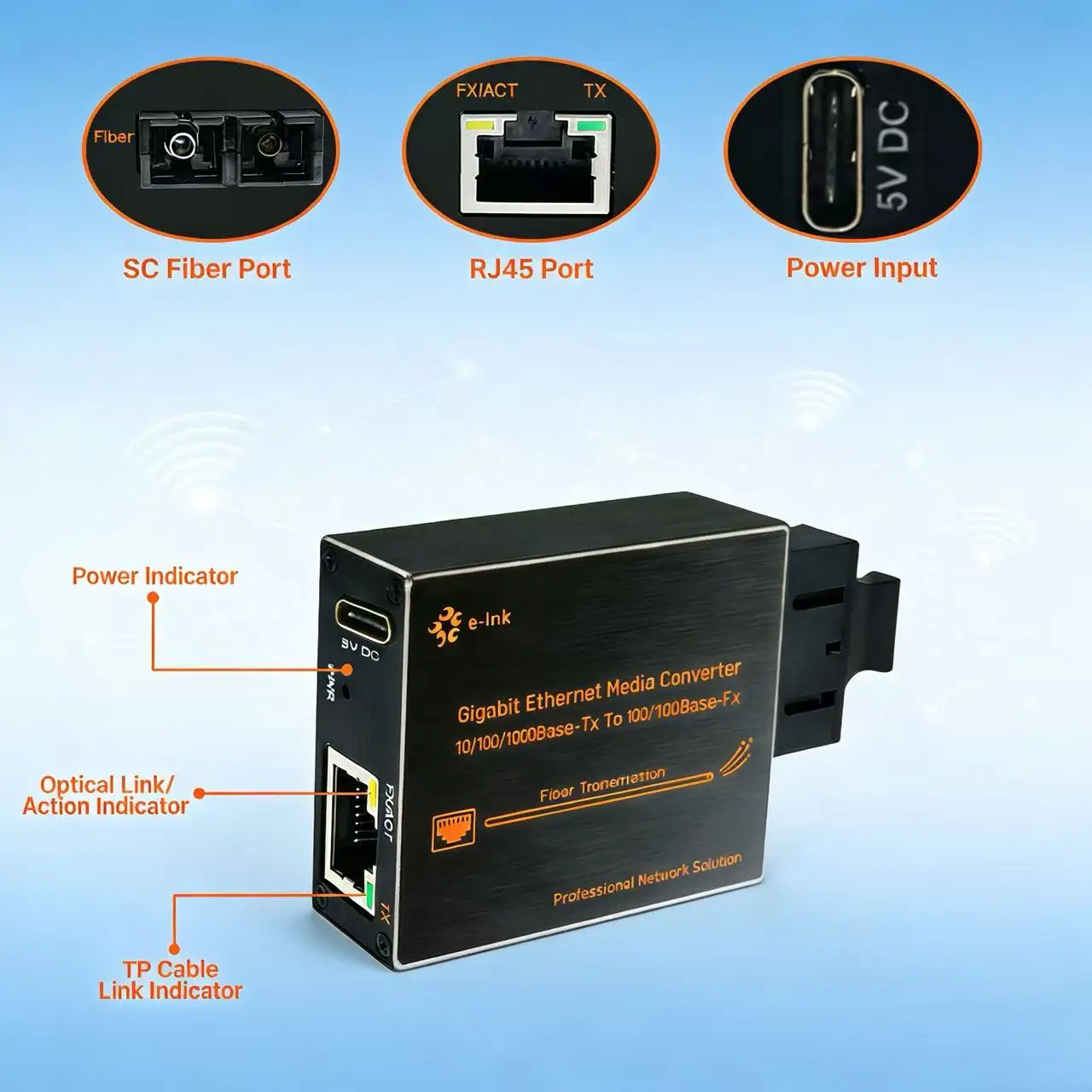 Micro Type 10/100/1000Base-Tx to 100/1000Base-Fx Ethernet Media Converter