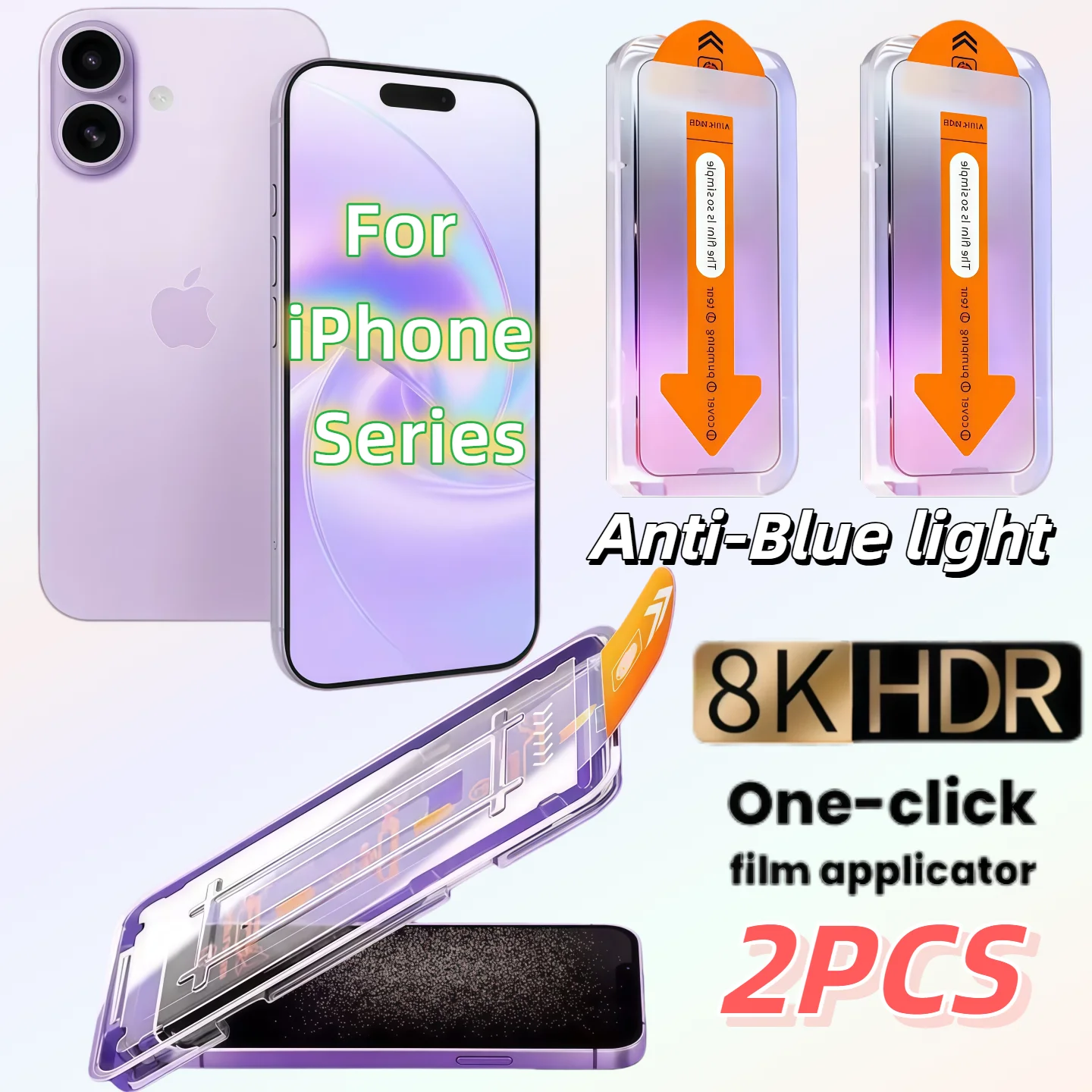2 Stück gehärtetes Glas Displayschutzfolie Anti Blue-Ray für iPhone 17 16E 16 15 14 13 12 11 Pro Max XS XS HD klar kratzfest