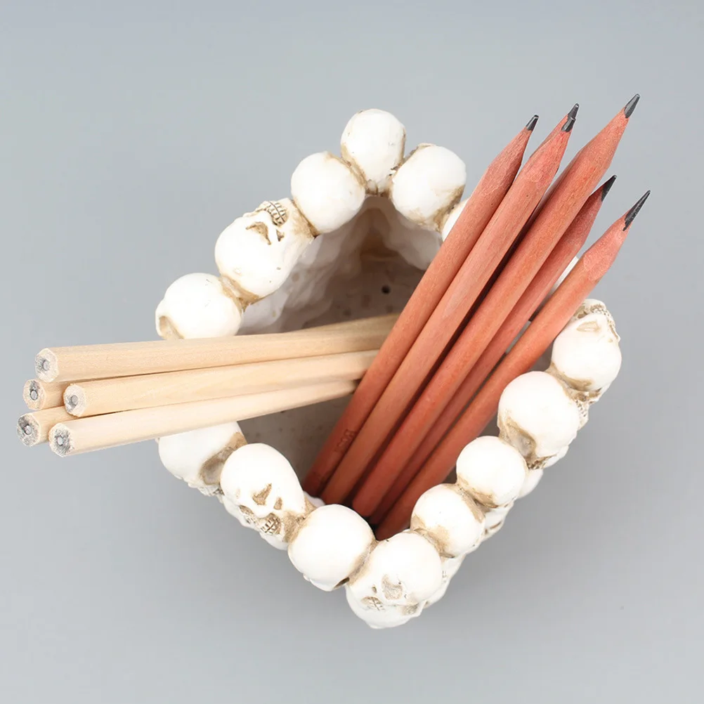 

Skull Pen Holder Decorative Desktop Organizer For Pens Pencils Makeup Brushes Storage Box Multi-Function Desk Decor Horror