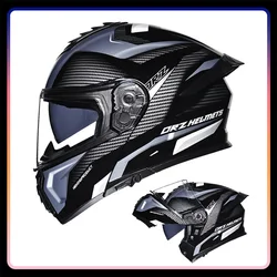 Men Women Dual Visor Flip Up Motorcycle Helmets DOT Approved Vintage Full Face Helmet Double Lens Modular Riding Helm Scooter