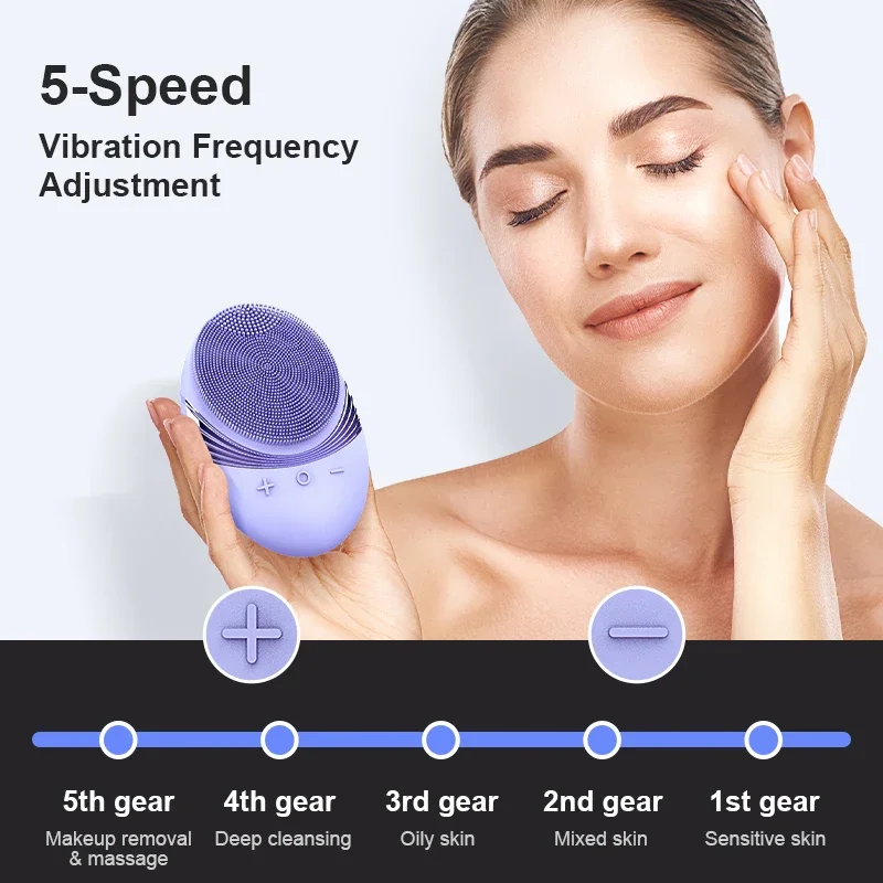Electric soft silicone cleansing brush, sonic vibration for deep cleaning, gentle exfoliation, and massage Facial scrubber