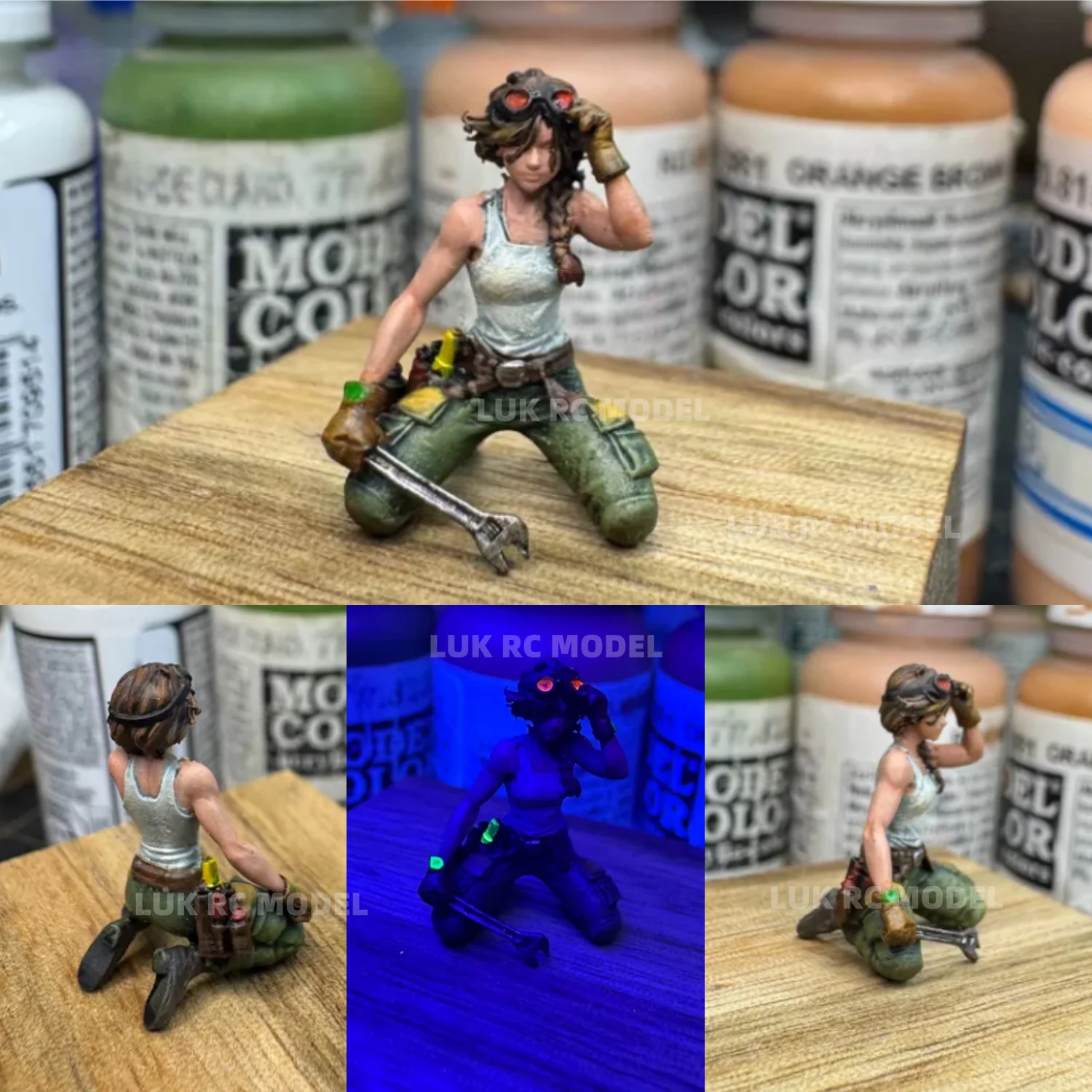1:64 Naughty Car Repair Girl Zoe Luminous Static Model Scene Model Decorative Parts Painted Ornaments Wrench Craftsman DIY Parts