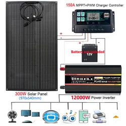 Sistema de energía Solar 10000W 12000W 110/220V inversor 300W Panel Solar cargador de batería completo 150A controlador RV coche caravana barco