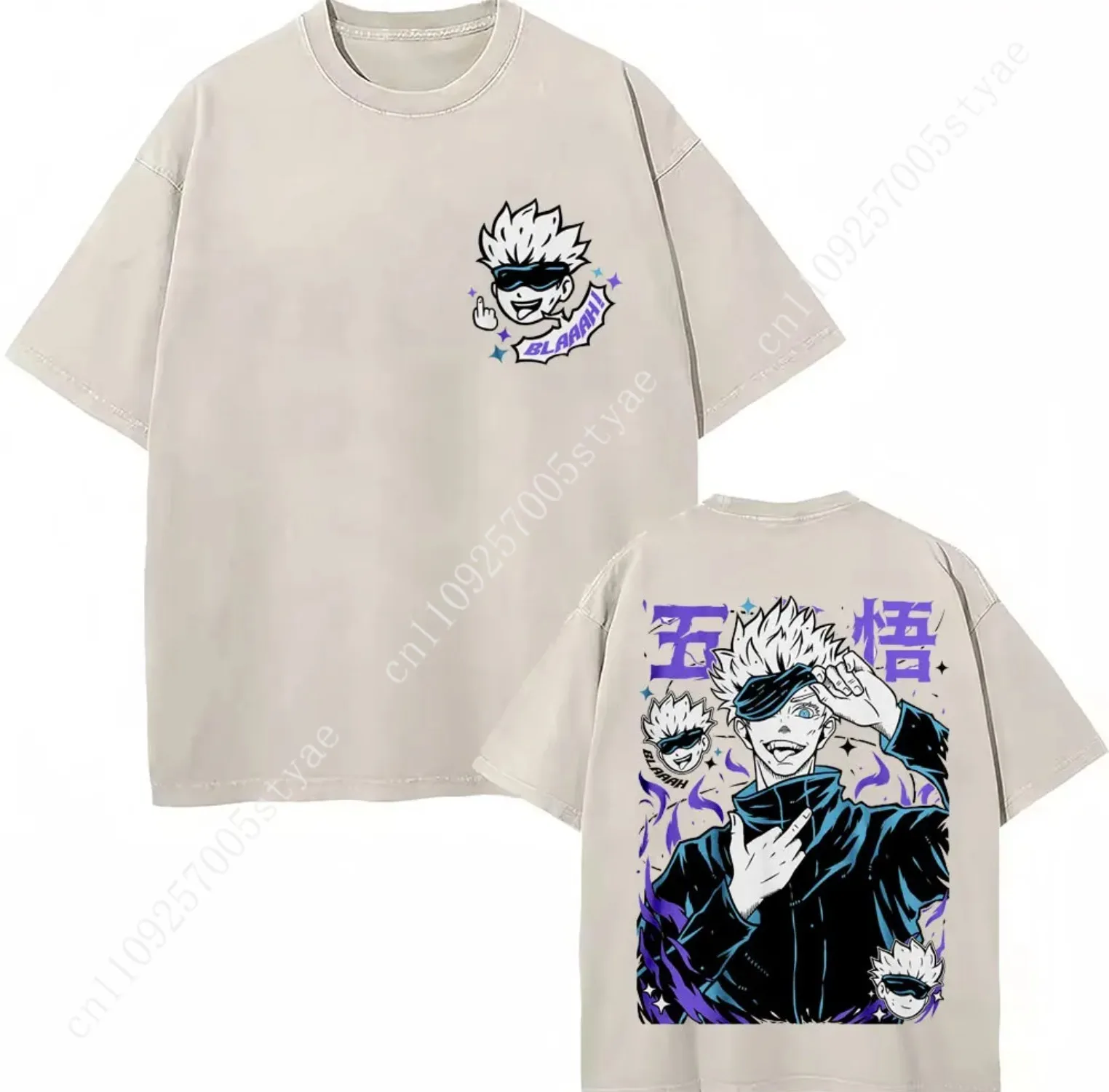 Japan Anime Jujutsu Kaisen Washed T Shirts Satoru Gojo Geto Suguru T-shirt Casual Cotton Oversized Harajuku T Shirt Fans Gifts view 4