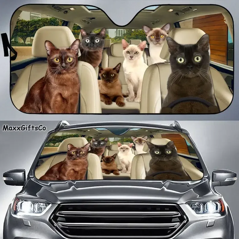 Burmese cat car sun shade,Burmese cat windshield,family sunshade,cat car accessories,car decoration,gift for father,mother