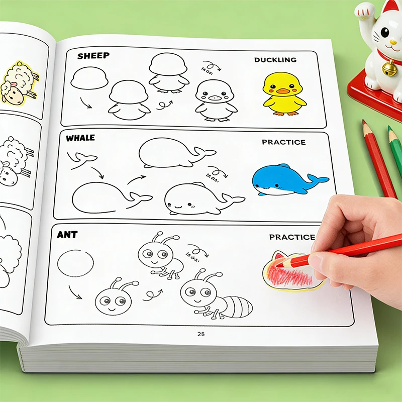 

Learn How to Draw Animals, Step-By-Step Coloring for Kids, 96 Animal Patterns, Concentration Training, Pattern Breakdown Teaching Drawing Book, Tabletop Game.