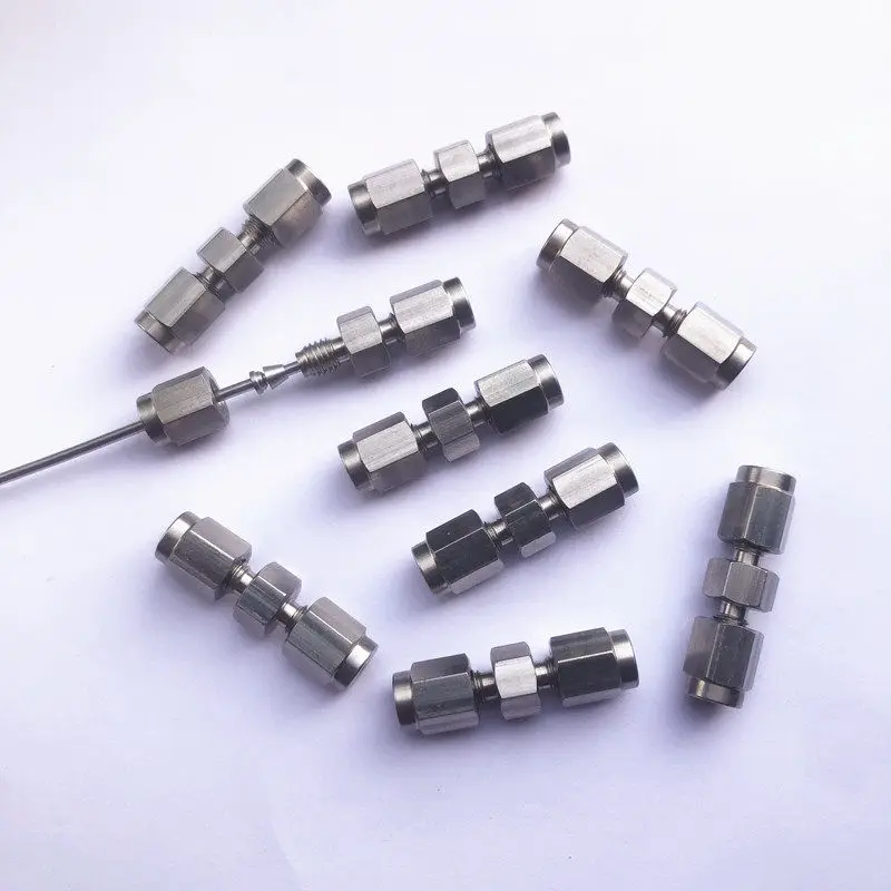 GC 1/16 connector Dual card sleeve two-way stainless steel straight through 1.6 chromatography pipeline connection accessories