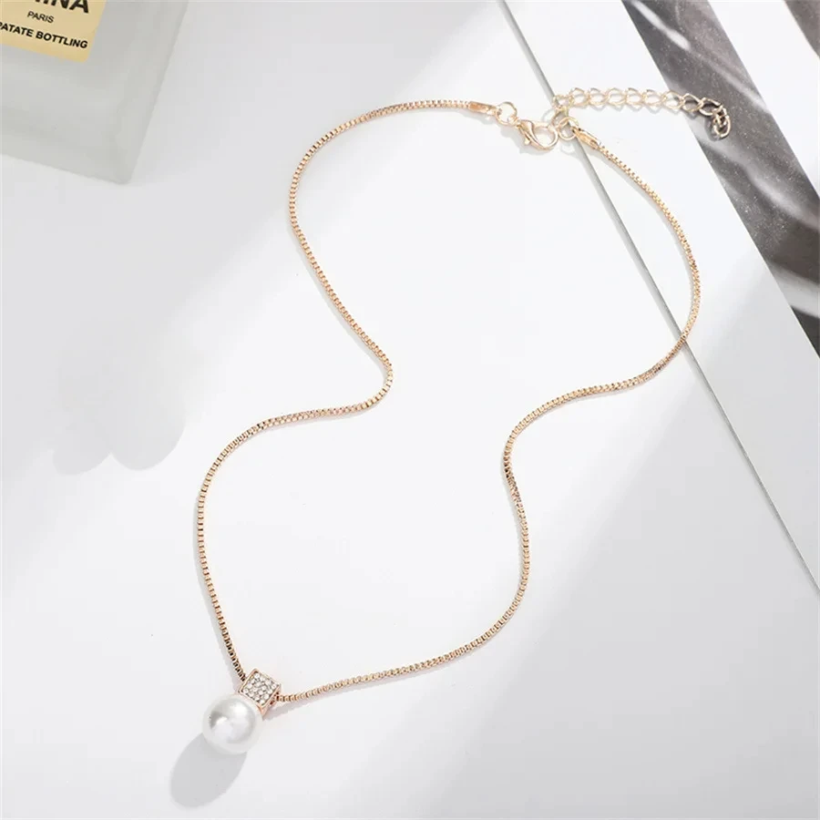 3pcs Set New Arrival Fashion Geometric Square Zircon Pearl Necklace Stud Earring for Women Luxury Wedding Bride Jewelry Set Gift image 6