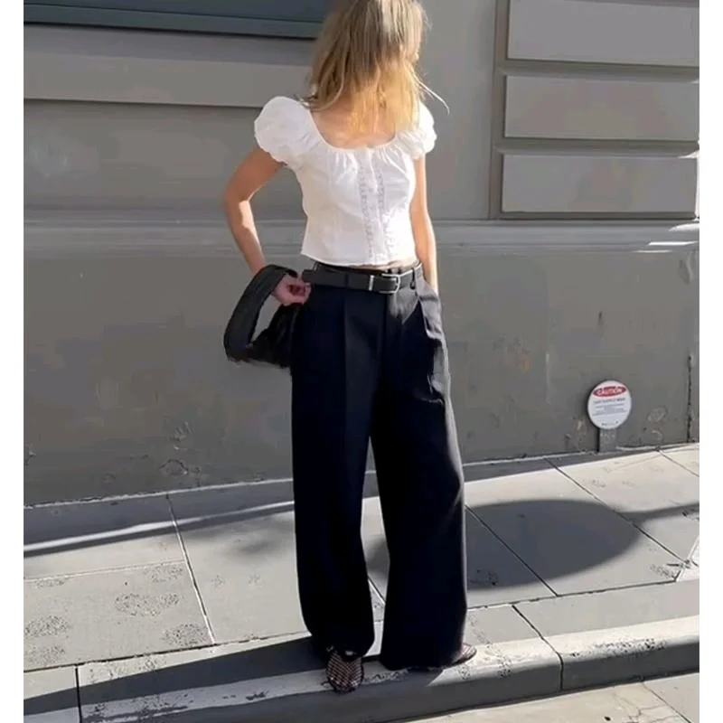 เสื้อผู้หญิงคอลเลคชั่นฤดูใบไม้ผลิใหม่ล่าสุด แต่งลูกไม้ แขนตุ๊กตา คอกลมต่ำ สไตล์ลำลอง ผ้าโพลีเอสเตอร์ 00%