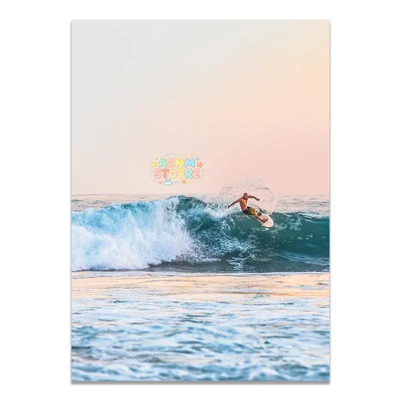 Seasacape Sunset Canvas Painting Coastal Wall Art Surfing Print Ocean Waves Poster Nature Scenery Wall Pictures for Living Ro