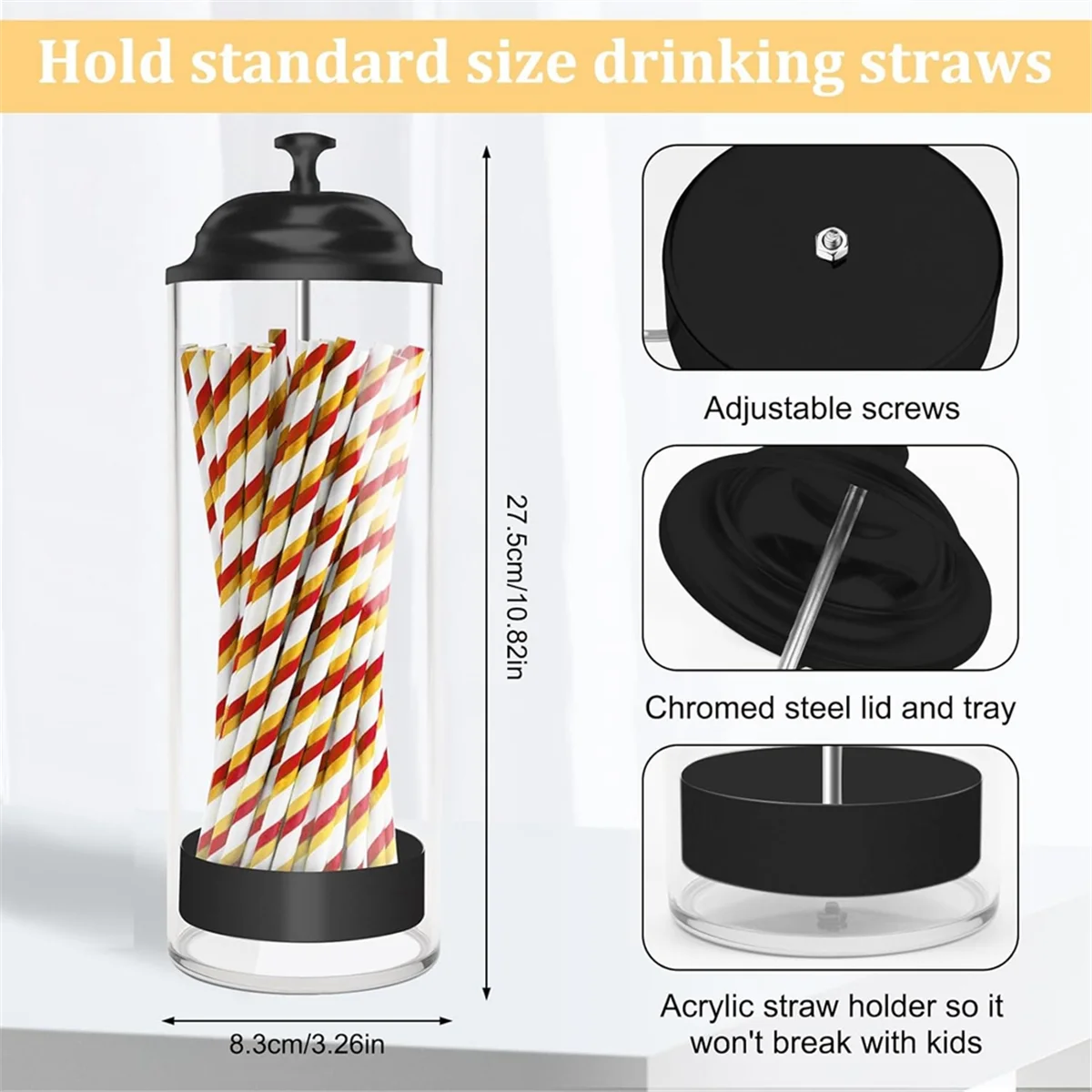 Straw Holder for Standard Size Drinking Straws, Plastic Straw Dispenser for Counter with Lid TQ