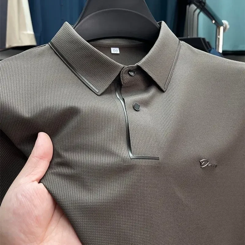 Summer England Style Luxury Clothing Men's Polo Shirts 100% Cotton Business Collar Print Polo Shirt Loose Short-Sleeved T-Shirt