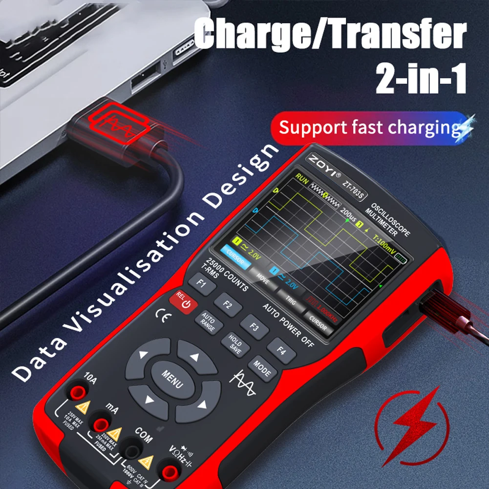 ZOYI ZT703S 3in1 Digital Oscilloscope Multimeter Signal Generator Dual Channel 50MHz Bandwidth 280MS Sampling Rate Multi Tester